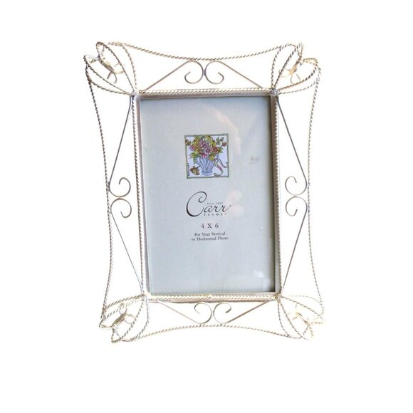 *Carr Delicate Picture Frame Sculpted Silver Metal Wire - 4" x 6" - NWT - 2 Way - Picture 1 of 6